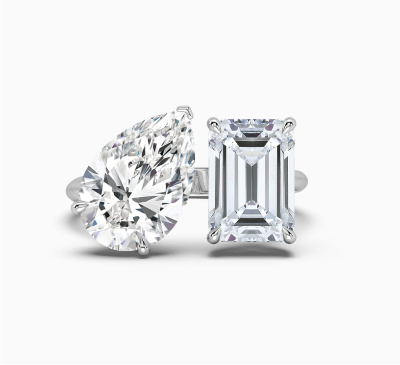 White gold ring with diamond pears