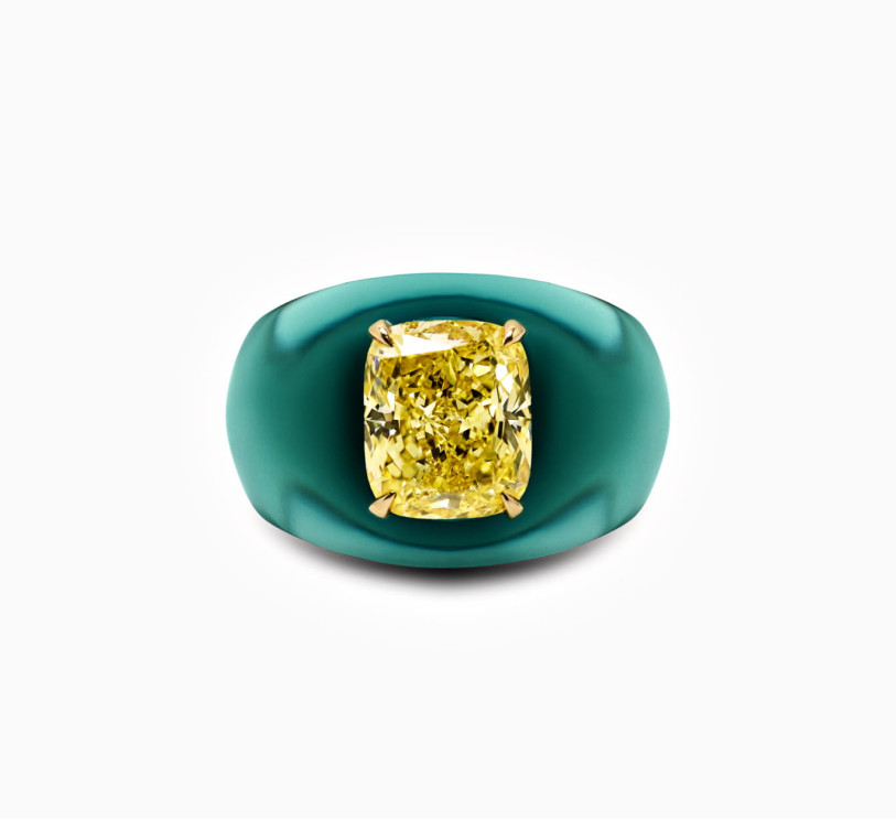 Green bio resin ring with yellow diamond SSS 2056