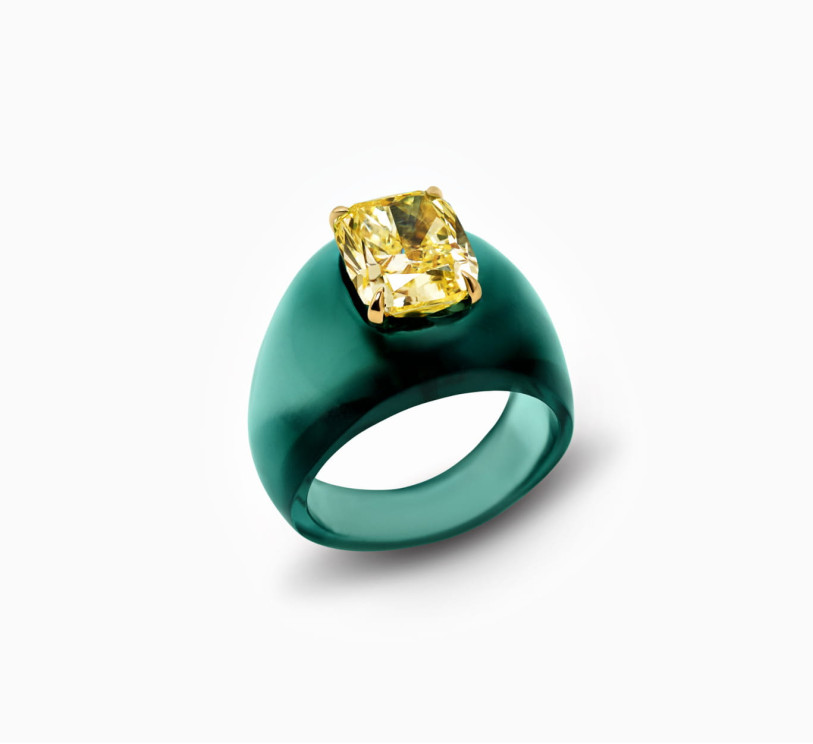 Green bio resin ring with yellow diamond SSS 2056