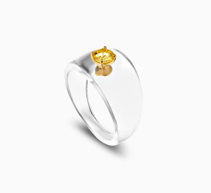Transparent bio resin ring with yellow diamond SSS 2116