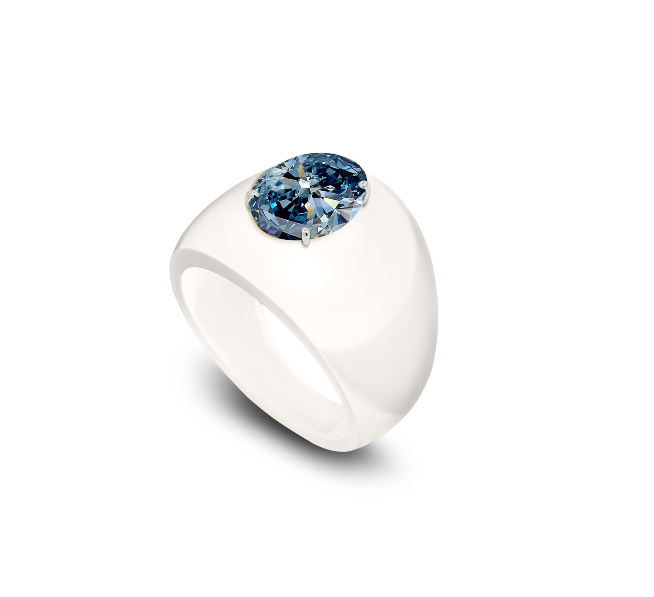 White bio resin ring with blue diamond SSS <span>2242</span>