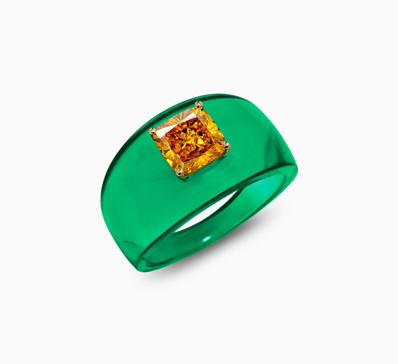 Green bio resin ring with yellow diamond ring SSS <span>2246</span>